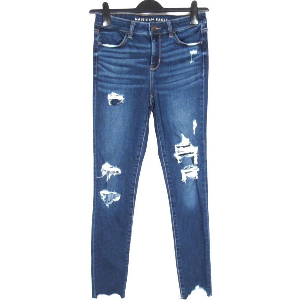 AMERICAN EAGLE Stretch Denim MID-RISE Destroyed/Distressed JEGGINGS JEANS 10 Reg
